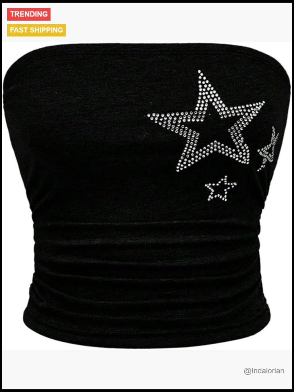 Star Rhinestone Ruched Strapless Crop Tube Top Y2k Graphic Bandeau